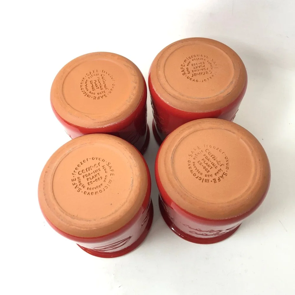 La Fermiere Red Ceramic Yogurt Jars Set of 6 Be Mine Bisou Bisou Valentine